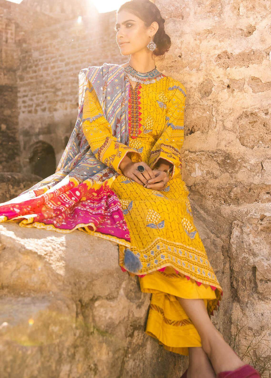 Lakhany Spring Vol-01 Gold Printed Lawn Unstitched 3Pc Suit BP-2040 - FaisalFabrics.pk