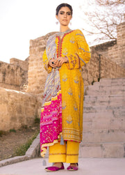 Lakhany Spring Vol-01 Gold Printed Lawn Unstitched 3Pc Suit BP-2040 - FaisalFabrics.pk