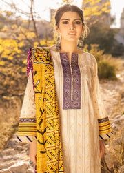Lakhany Spring Vol-01 Gold Printed Lawn Unstitched 3Pc Suit BP-2045 - FaisalFabrics.pk