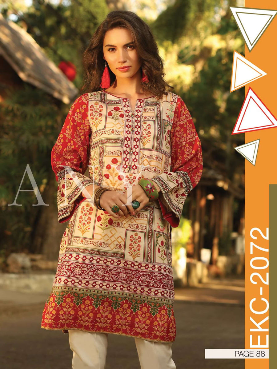Lakhany LSM Embroidered Lawn Kurti Shades Of Summer 1Pc EKC-2072 - FaisalFabrics.pk