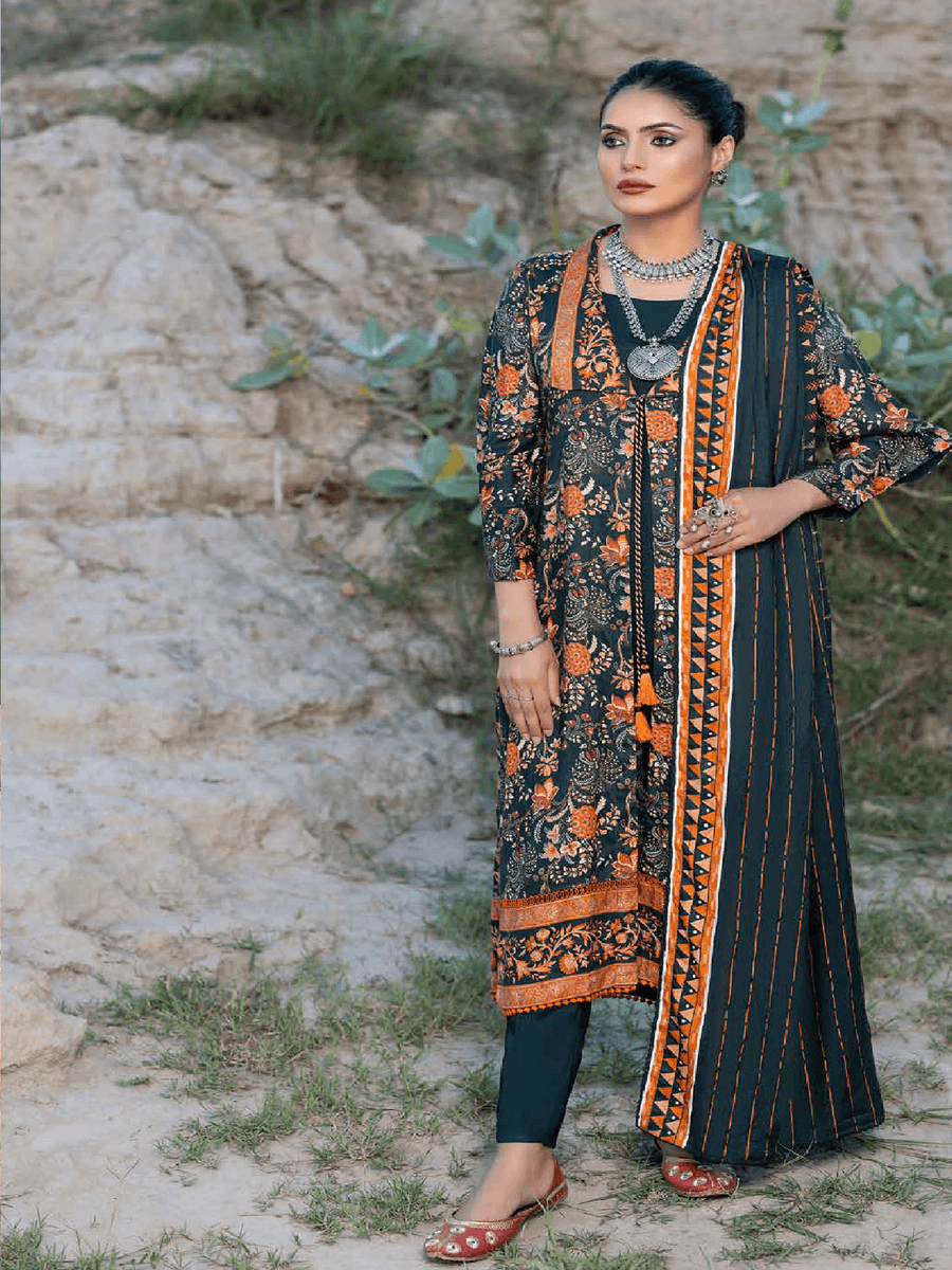 Gul Ahmed Winter Linen Bloom Unstitched Printed 3Pc Suit LT-22016 A