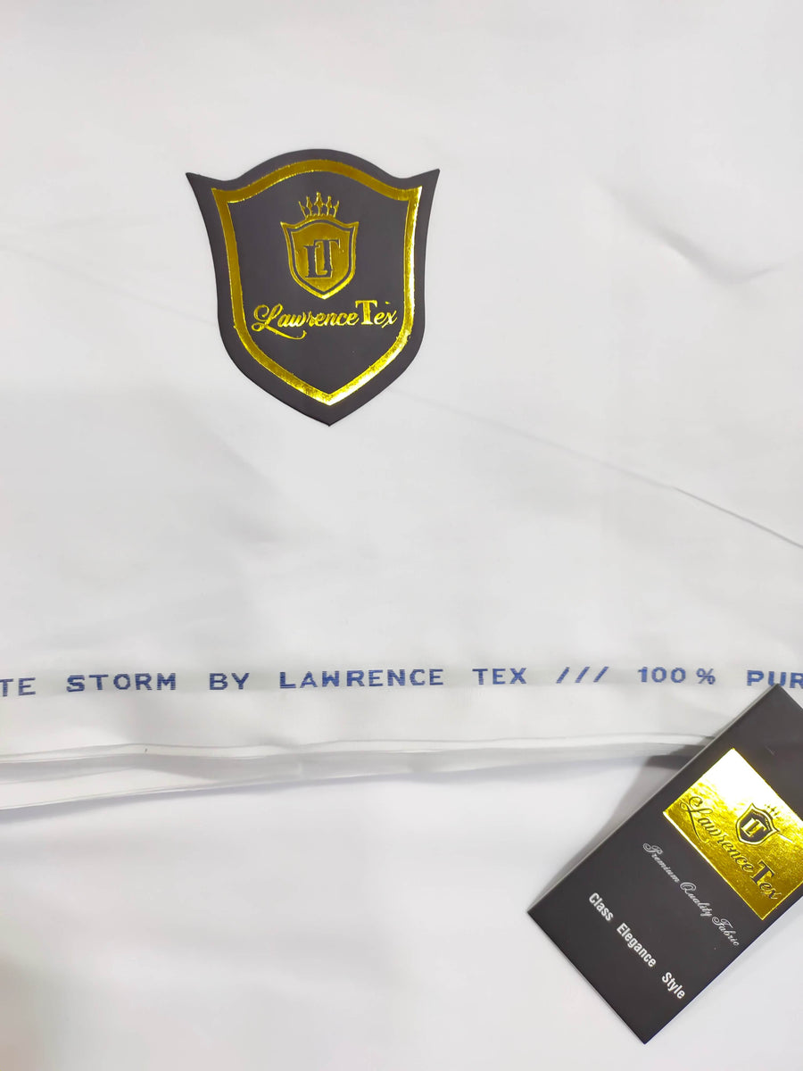 Lawrence Tex Silver Storm White Latha Unstitched Suite For Men - FaisalFabrics.pk