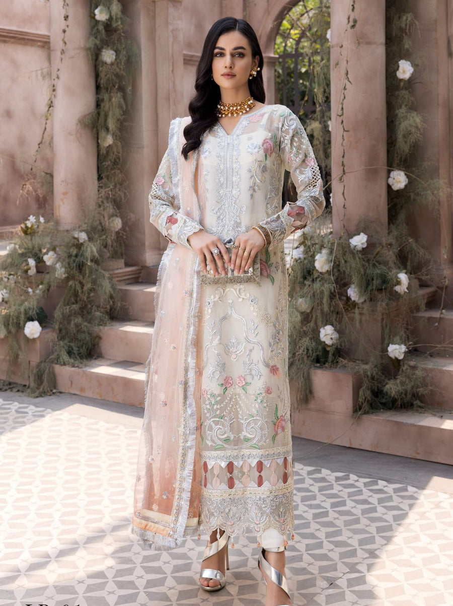 Emaan Adeel Le Festa Luxury Premium Chiffon Unstitched 3Pc Suit LR-01 - FaisalFabrics.pk
