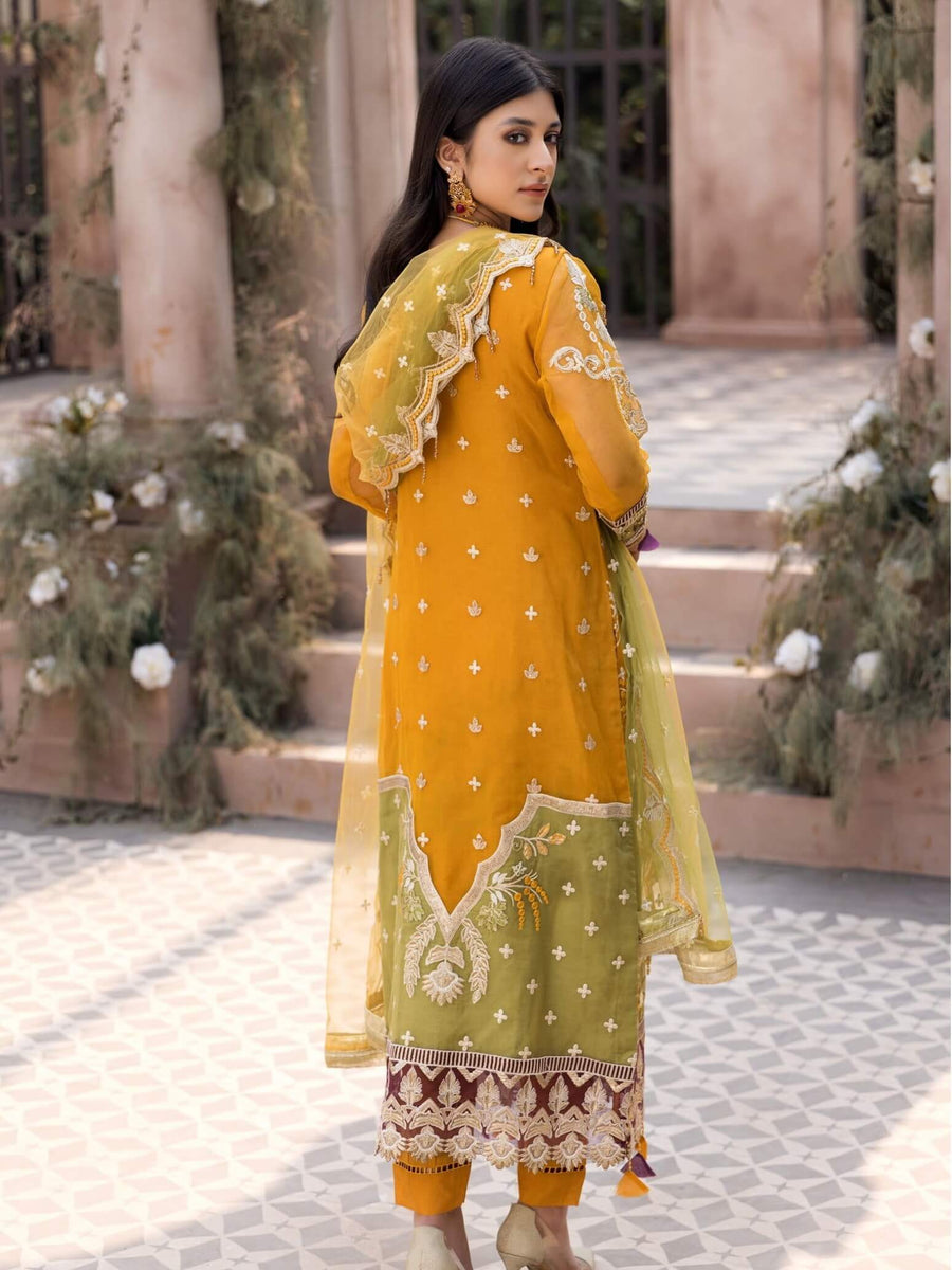 Emaan Adeel Le Festa Luxury Premium Chiffon Unstitched 3Pc Suit LR-05 - FaisalFabrics.pk