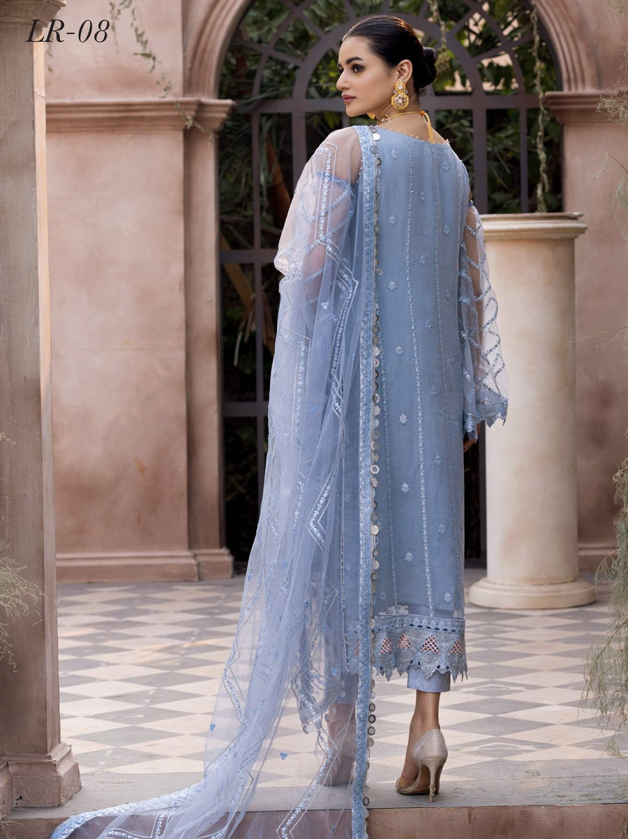 Emaan Adeel Le Festa Luxury Premium Chiffon Unstitched 3Pc Suit LR-08 - FaisalFabrics.pk