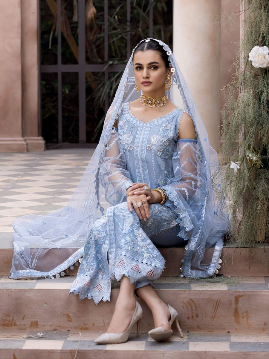 Emaan Adeel Le Festa Luxury Premium Chiffon Unstitched 3Pc Suit LR-08 - FaisalFabrics.pk