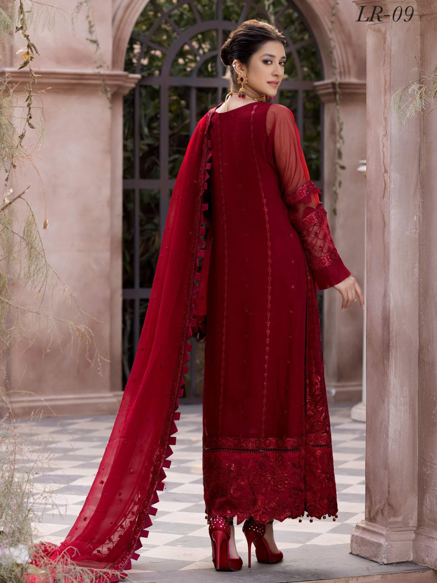 Emaan Adeel Le Festa Luxury Premium Chiffon Unstitched 3Pc Suit LR-09 - FaisalFabrics.pk