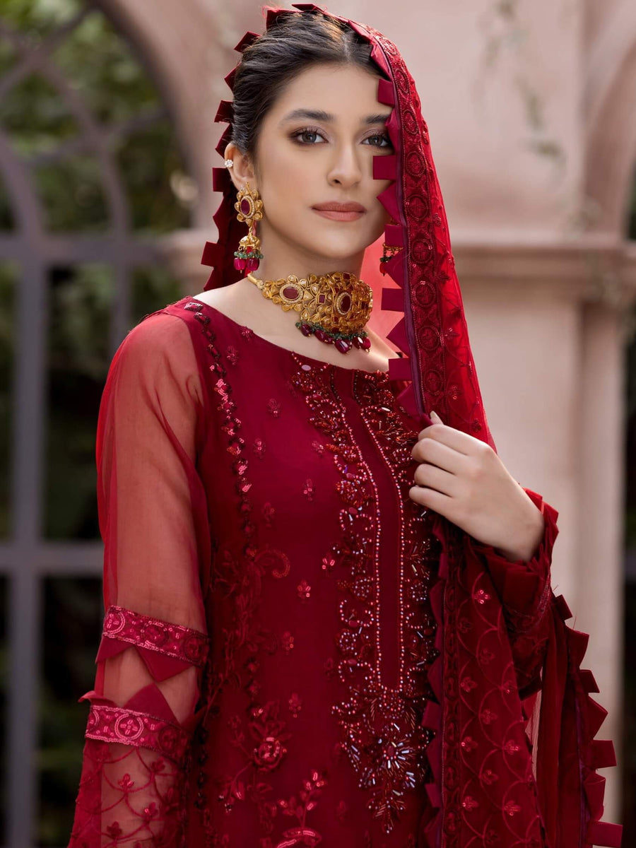 Emaan Adeel Le Festa Luxury Premium Chiffon Unstitched 3Pc Suit LR-09 - FaisalFabrics.pk