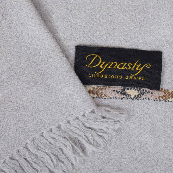 Dynasty Lux Herringbone Men's Blended Wool Shawl - Light Grey