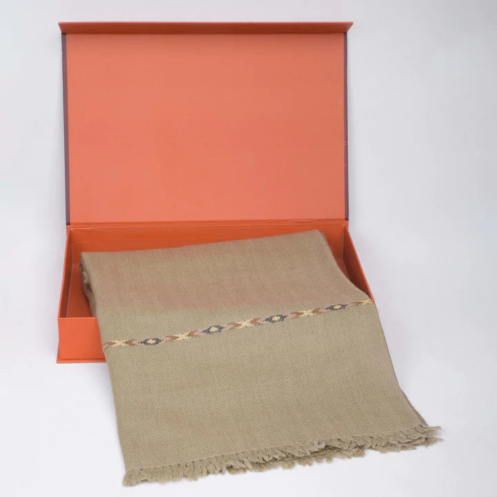 Dynasty Lux Herringbone Men's Blended Wool Shawl - Light Olive