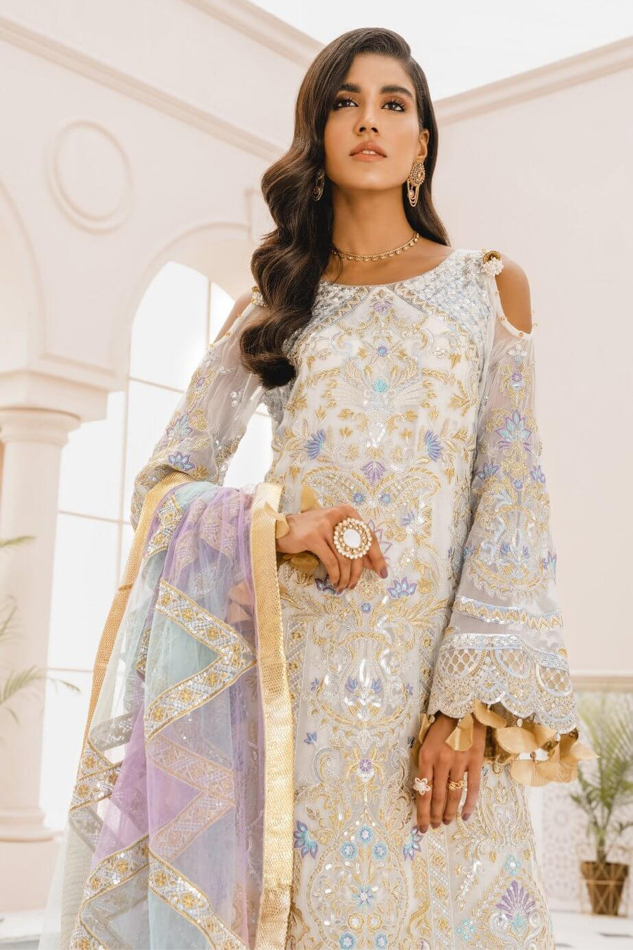 MASHQ Premium Embroidery Wedding Collection 3pc Suit Lime Lights MX-01 - FaisalFabrics.pk