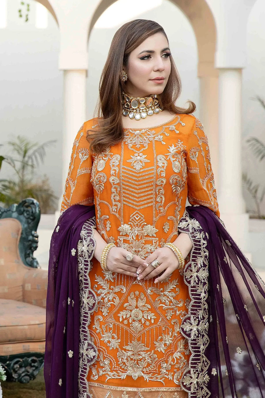 Esta Bonita Majestic by Imrozia Unstitched Chiffon Suit M-19 FUCHSIA GOLD