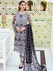 Ramsha Minhal Luxury Chiffon Unstitched 3Pc Embroidered Suit M-405 - FaisalFabrics.pk
