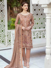 Ramsha Minhal Luxury Chiffon Unstitched 3Pc Embroidered Suit M-406 - FaisalFabrics.pk
