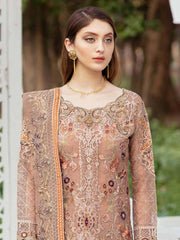 Ramsha Minhal Luxury Chiffon Unstitched 3Pc Embroidered Suit M-406 - FaisalFabrics.pk