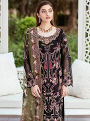 Ramsha Minhal Luxury Chiffon Unstitched 3Pc Embroidered Suit M-407 - FaisalFabrics.pk