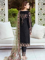 Ramsha Minhal Luxury Chiffon Unstitched 3Pc Embroidered Suit M-407 - FaisalFabrics.pk