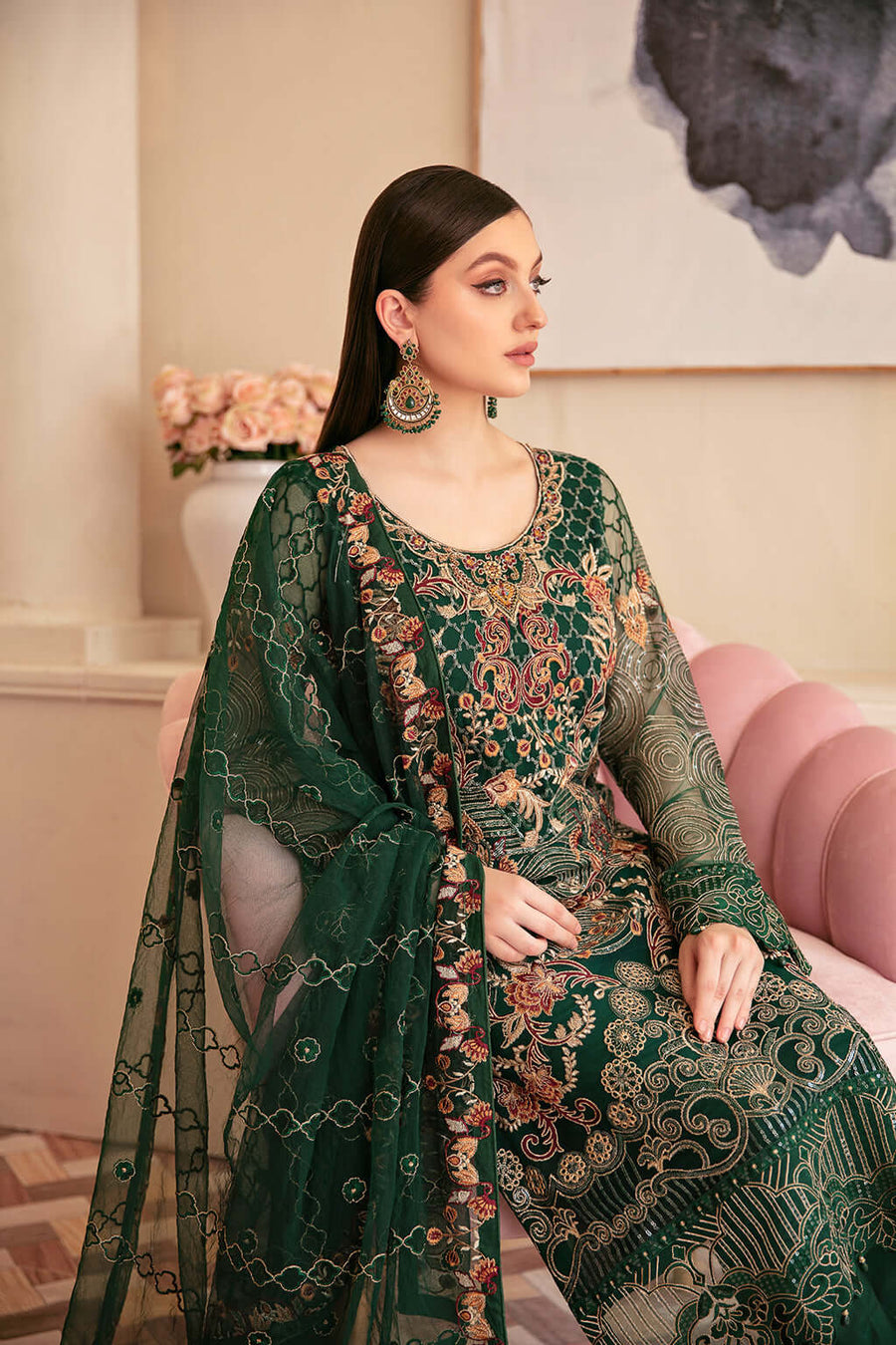 Ramsha Minhal Vol-06 Embroidered Net Unstitched 3Pc Suit M-609