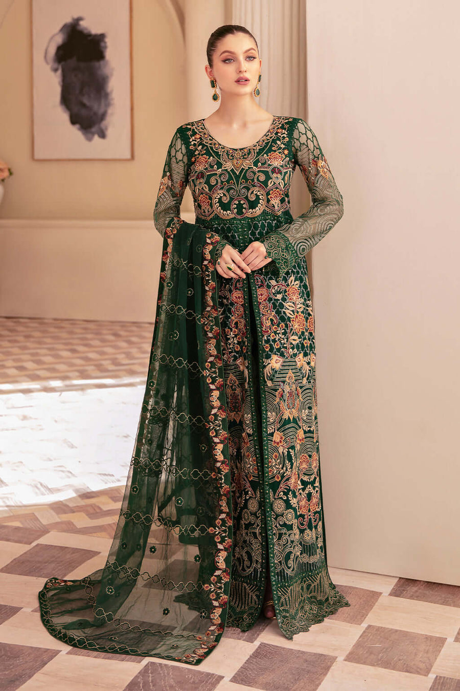 Ramsha Minhal Vol-06 Embroidered Net Unstitched 3Pc Suit M-609