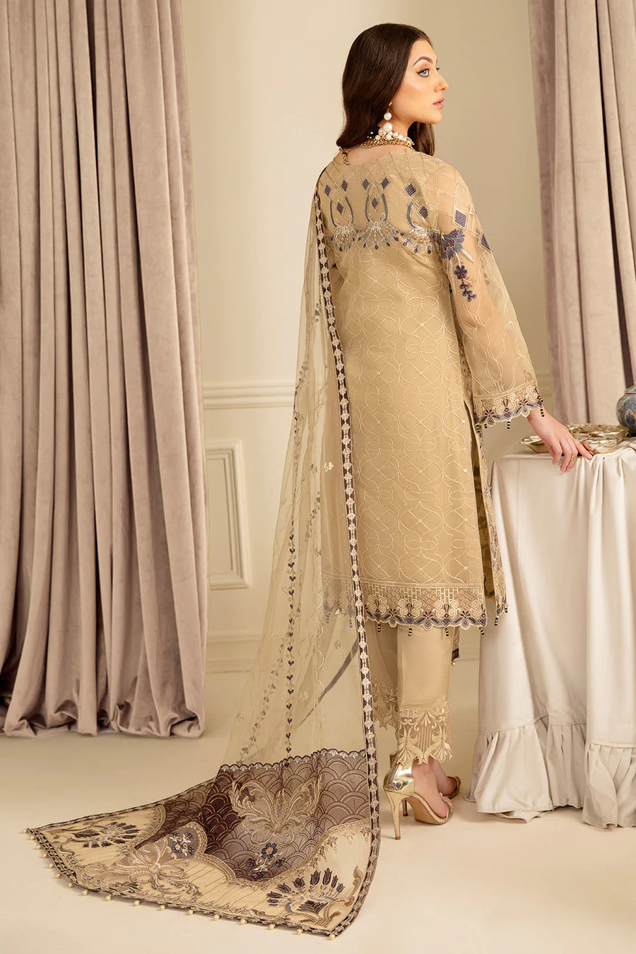 Ramsha Minhal Vol-07 Unstitched Embroidered Organza 3Pc Suit M-702
