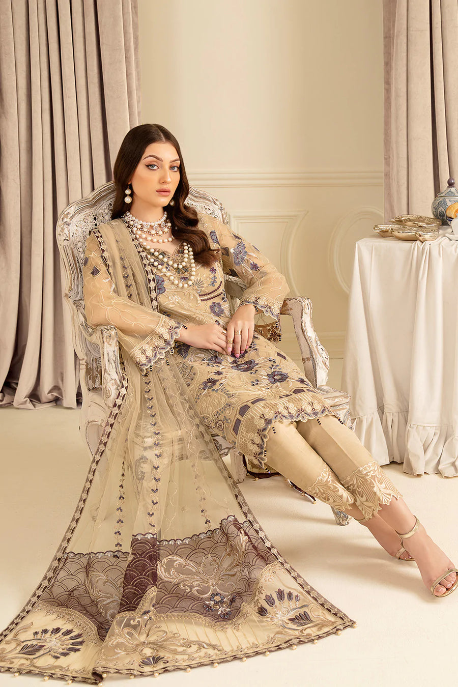 Ramsha Minhal Vol-07 Unstitched Embroidered Organza 3Pc Suit M-702