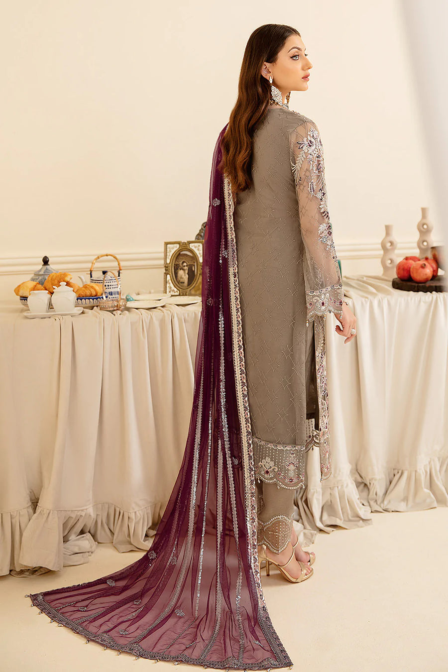 Ramsha Minhal Vol-07 Unstitched Embroidered Net 3Pc Suit M-704