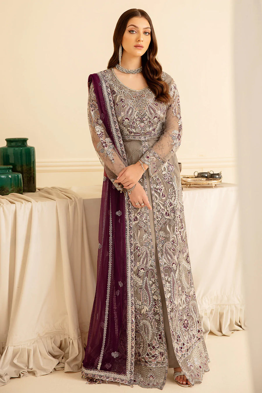 Ramsha Minhal Vol-07 Unstitched Embroidered Net 3Pc Suit M-704