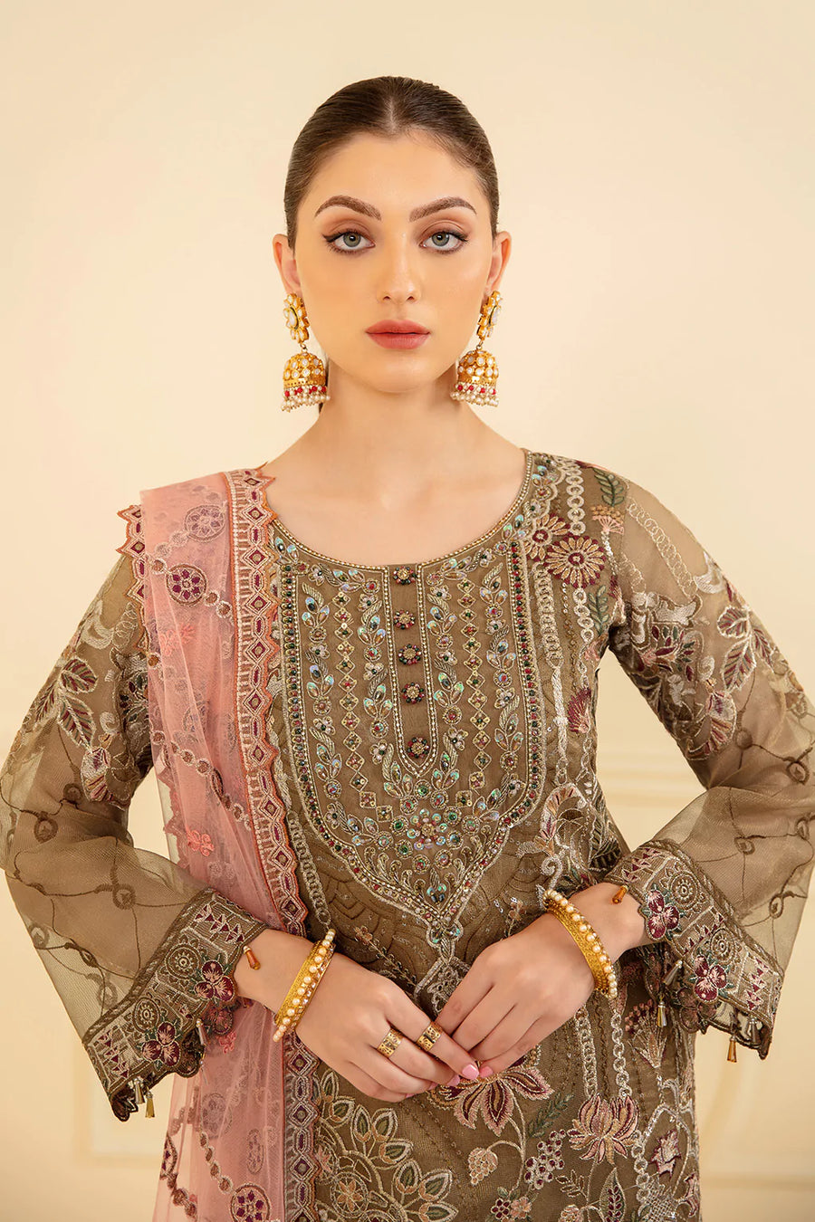 Ramsha Minhal Vol-07 Unstitched Embroidered Organza 3Pc Suit M-705