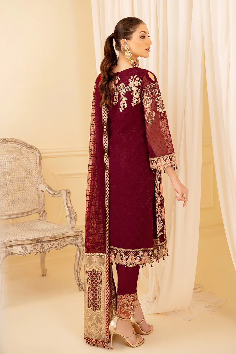 Ramsha Minhal Vol-07 Unstitched Embroidered Organza 3Pc Suit M-706