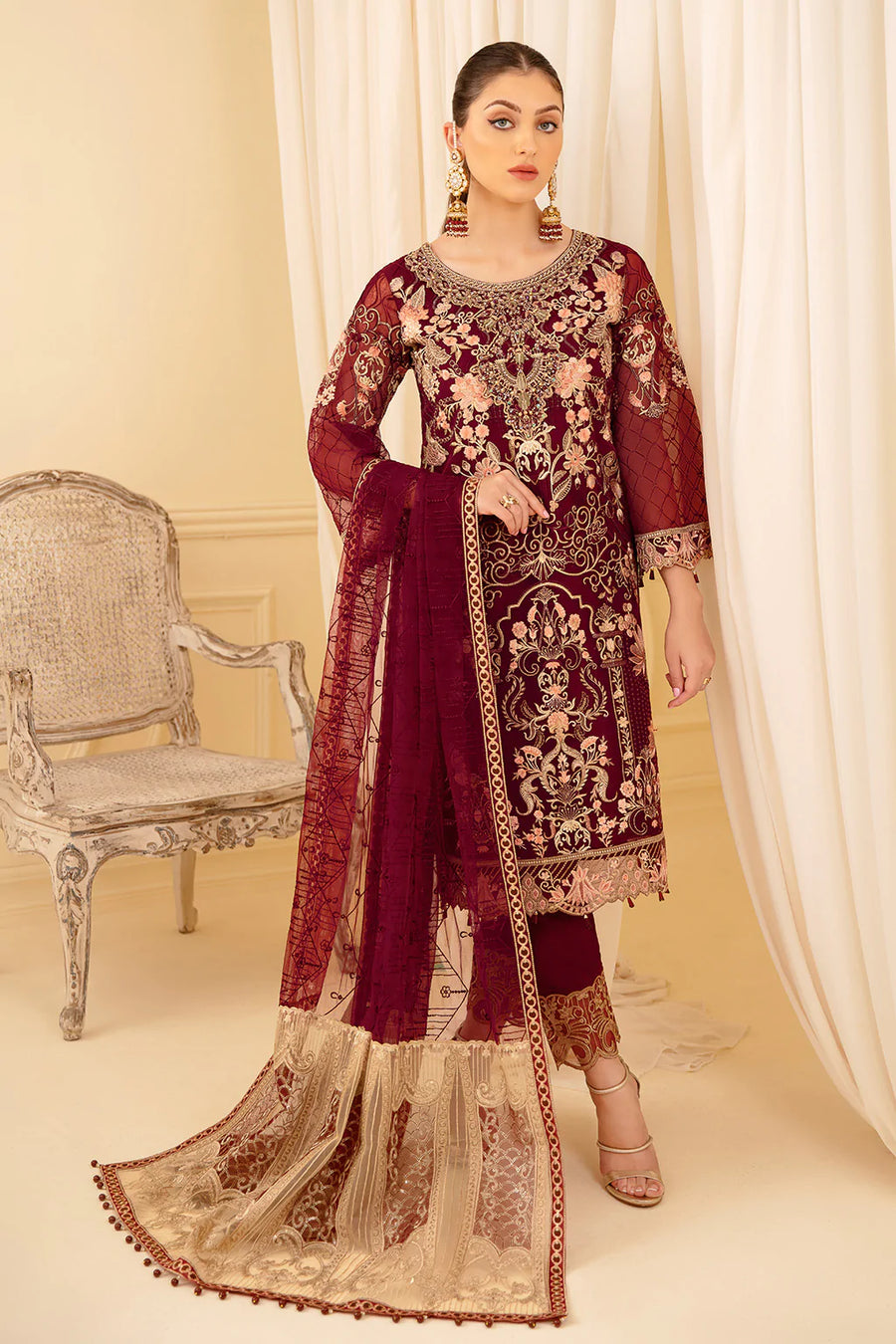 Ramsha Minhal Vol-07 Unstitched Embroidered Organza 3Pc Suit M-706