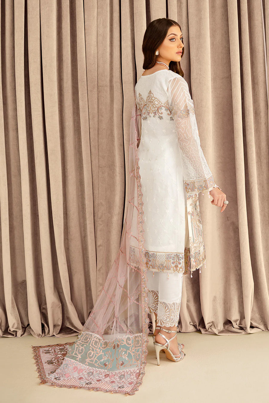 Ramsha Minhal Vol-07 Unstitched Embroidered Organza 3Pc Suit M-707