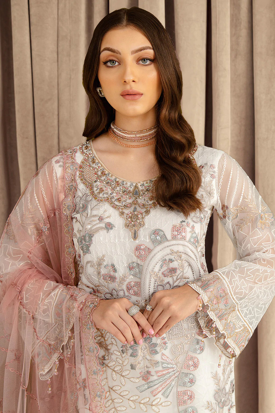 Ramsha Minhal Vol-07 Unstitched Embroidered Organza 3Pc Suit M-707