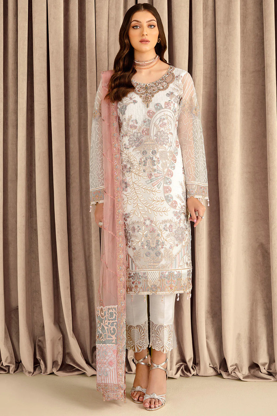 Ramsha Minhal Vol-07 Unstitched Embroidered Organza 3Pc Suit M-707