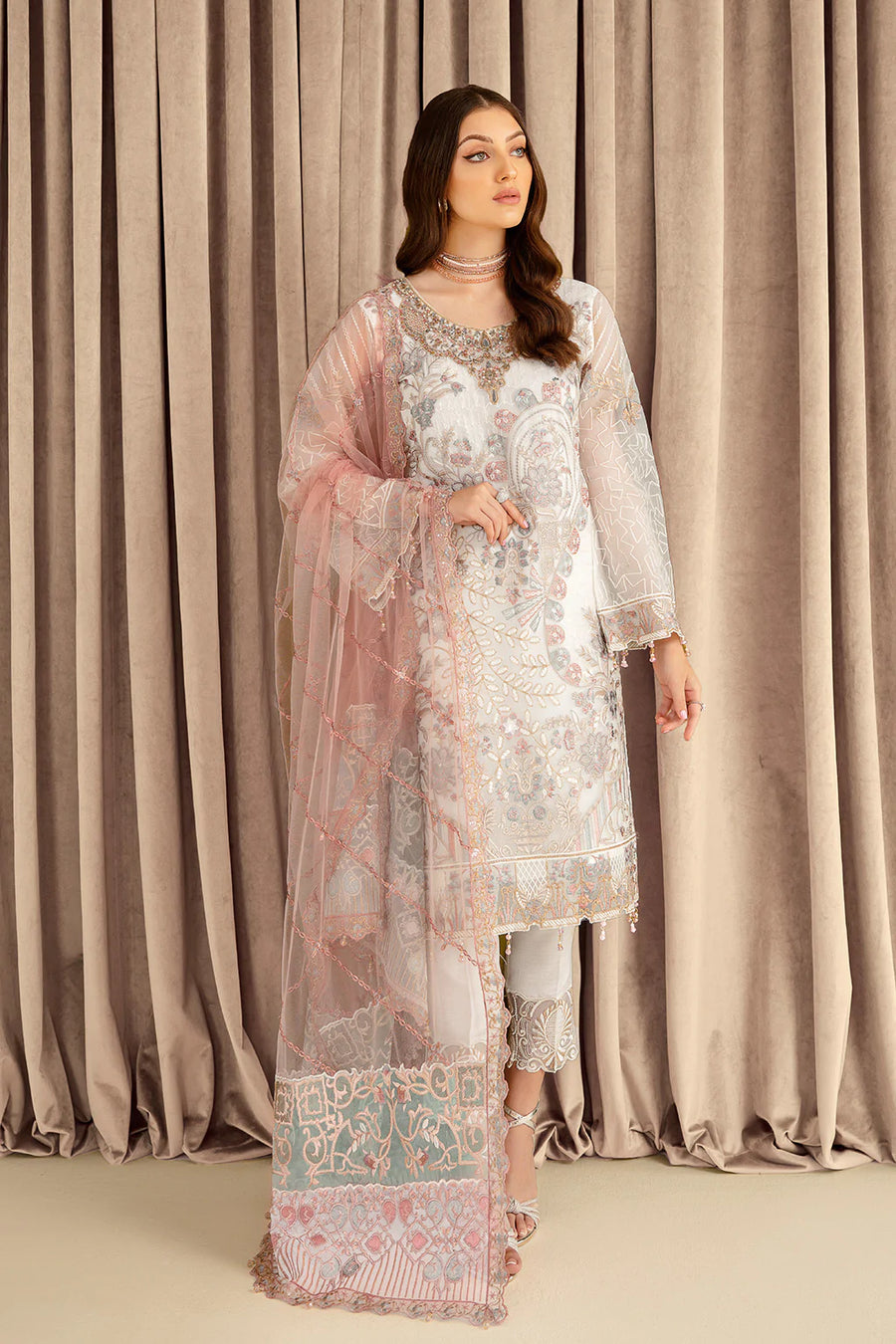 Ramsha Minhal Vol-07 Unstitched Embroidered Organza 3Pc Suit M-707