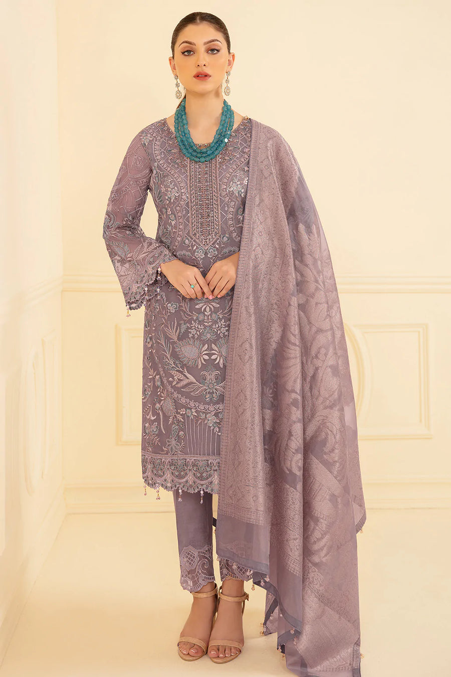 Ramsha Minhal Vol-07 Unstitched Embroidered Organza 3Pc Suit M-709