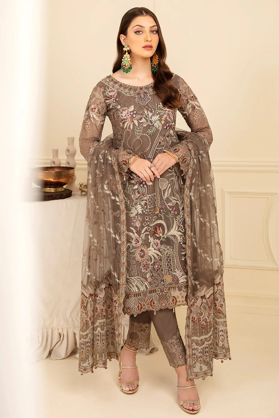 Ramsha Minhal Vol-07 Unstitched Embroidered Organza 3Pc Suit M-710
