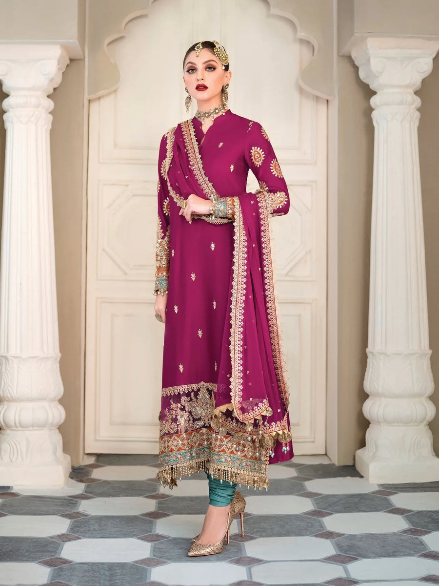 Maria.B Sateen Unstitched Winter Cotton Satin 3Pc Suit D-01