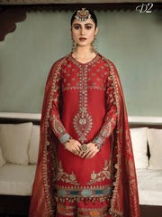 Maria.B Sateen Unstitched Winter Cotton Satin 3Pc Suit D-02