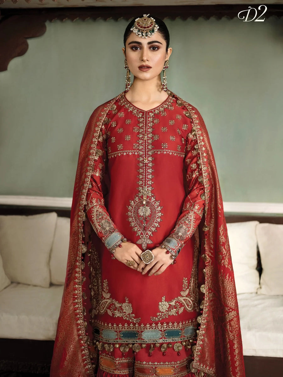 Maria.B Sateen Unstitched Winter Cotton Satin 3Pc Suit D-02