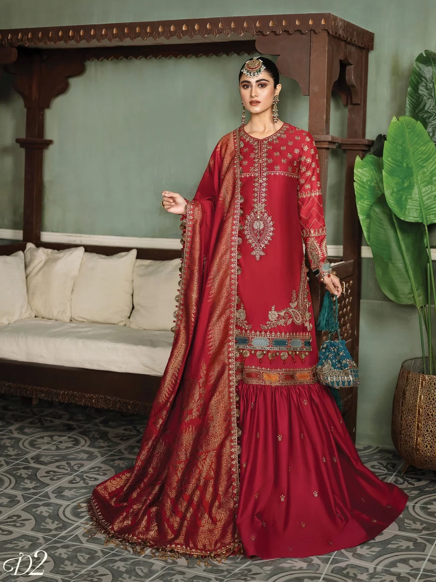 Maria.B Sateen Unstitched Winter Cotton Satin 3Pc Suit D-02