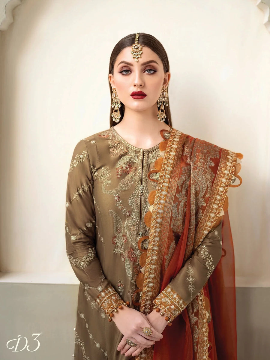 Maria.B Sateen Unstitched Winter Cotton Satin 3Pc Suit D-03