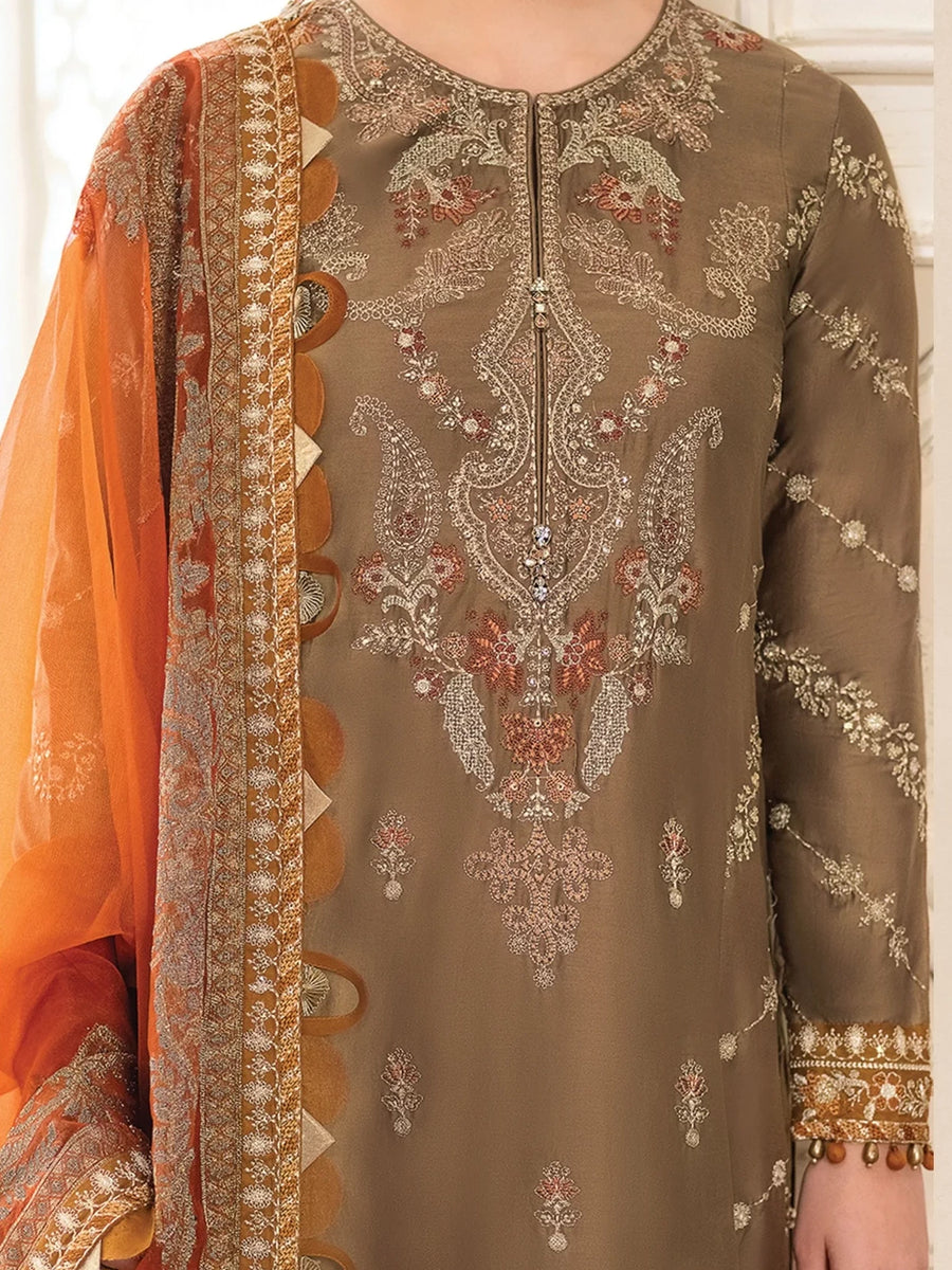 Maria.B Sateen Unstitched Winter Cotton Satin 3Pc Suit D-03