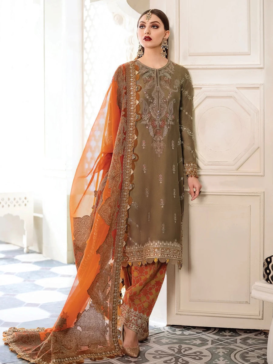 Maria.B Sateen Unstitched Winter Cotton Satin 3Pc Suit D-03