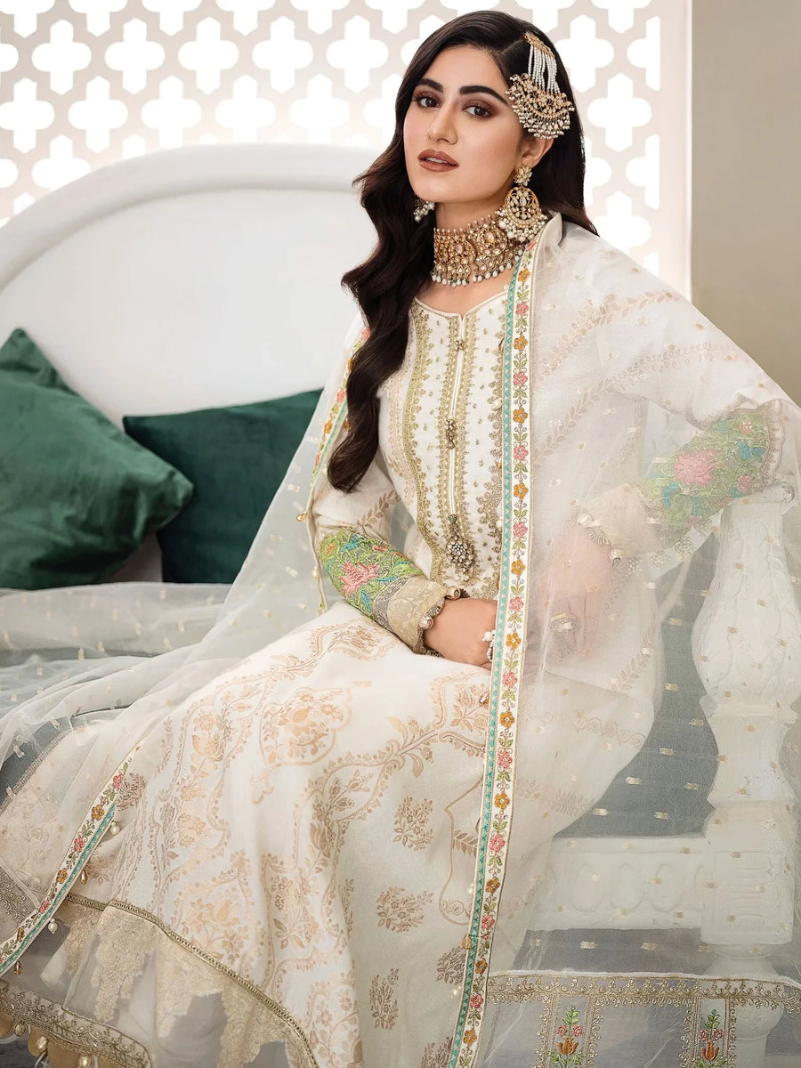 Maria.B Sateen Unstitched Winter Jacquard 3Pc Suit D-04