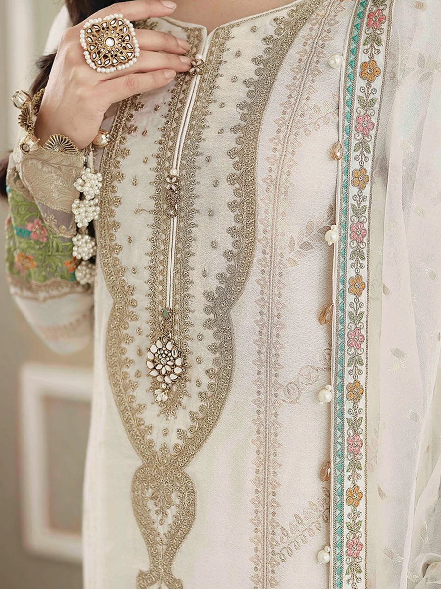 Maria.B Sateen Unstitched Winter Jacquard 3Pc Suit D-04