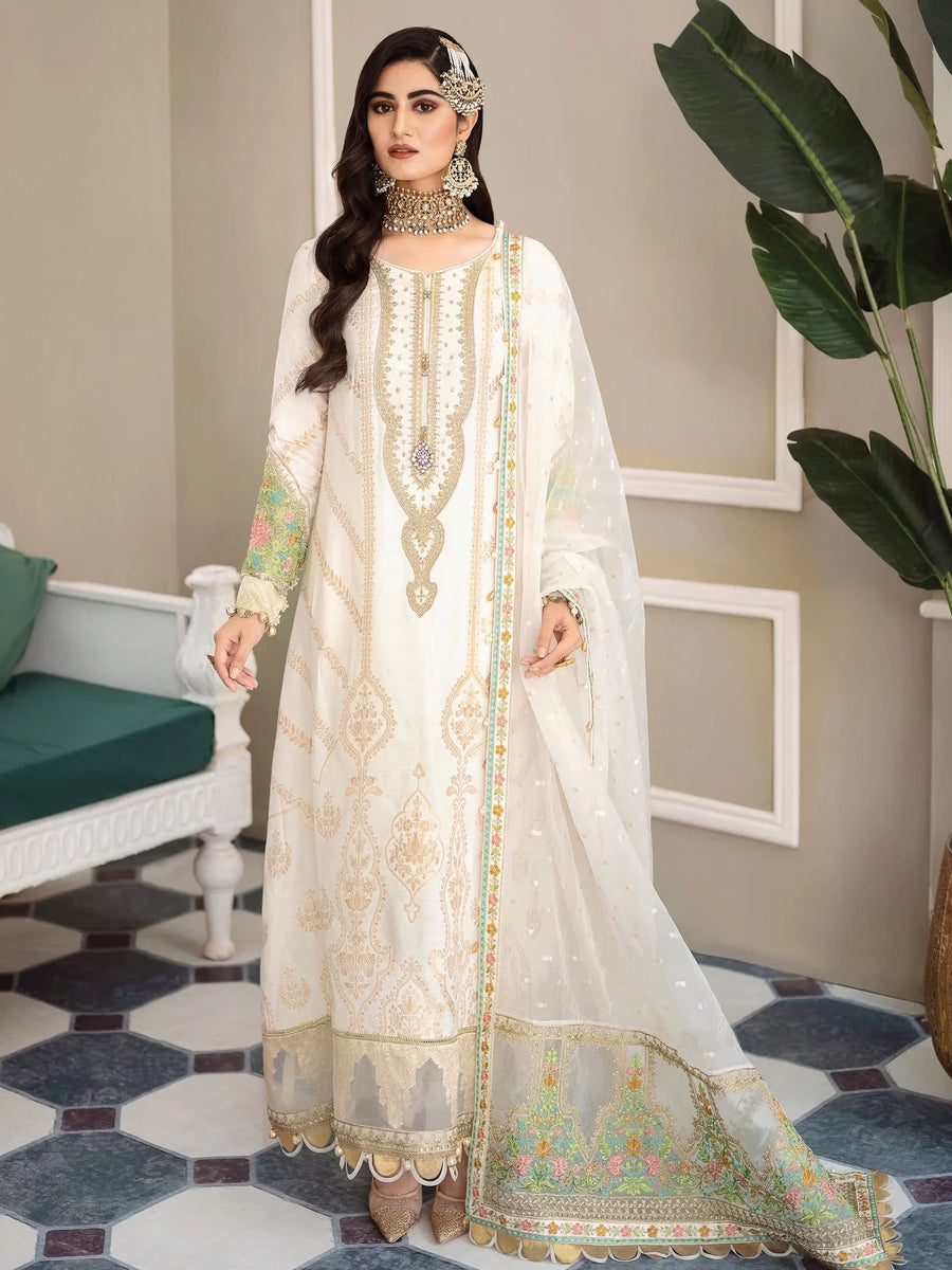 Maria.B Sateen Unstitched Winter Jacquard 3Pc Suit D-04
