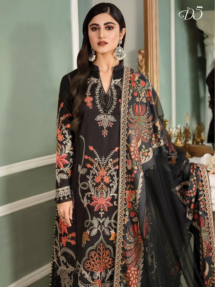 Maria.B Sateen Unstitched Winter Cotton Satin 3Pc Suit D-05