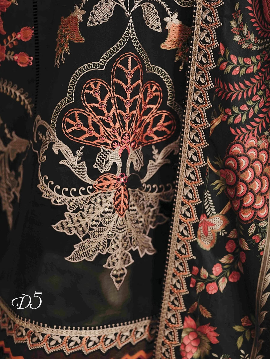 Maria.B Sateen Unstitched Winter Cotton Satin 3Pc Suit D-05