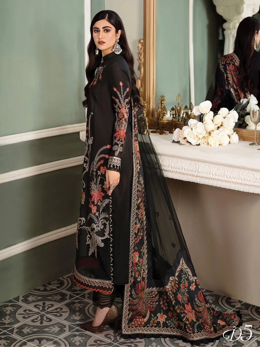 Maria.B Sateen Unstitched Winter Cotton Satin 3Pc Suit D-05