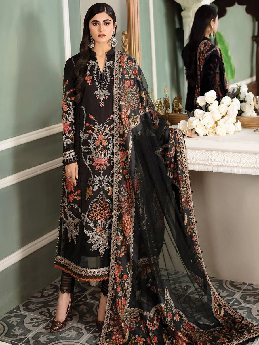Maria.B Sateen Unstitched Winter Cotton Satin 3Pc Suit D-05